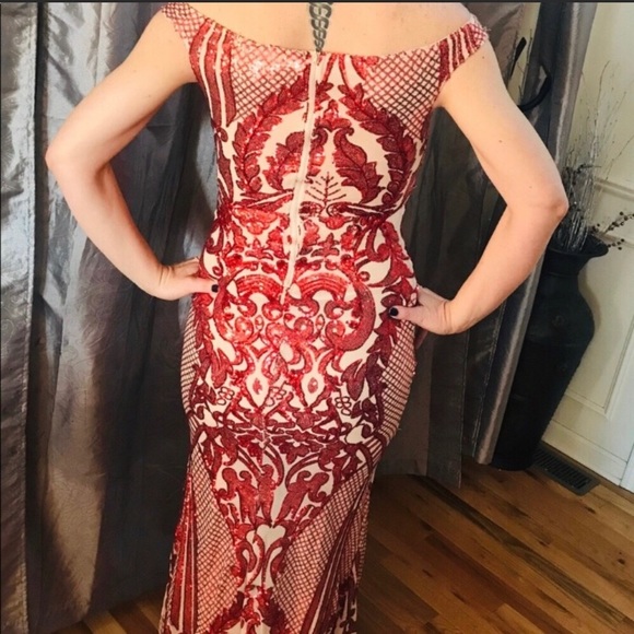 Banjul Red Sequin Evening Gown - Picture 6 of 7